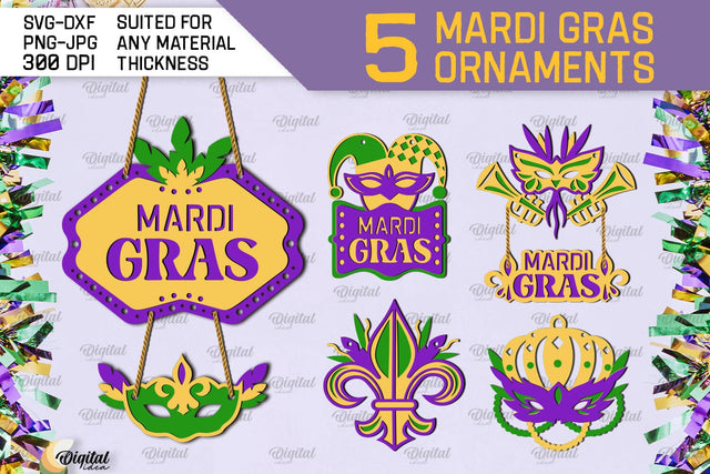 Mardi Gras Ornaments Laser Cut Bundle. Mardi Gras SVG SVG Evgenyia Guschina 