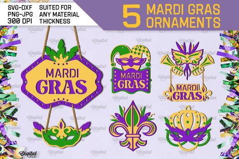 Mardi Gras Ornaments Laser Cut Bundle. Mardi Gras SVG SVG Evgenyia Guschina 