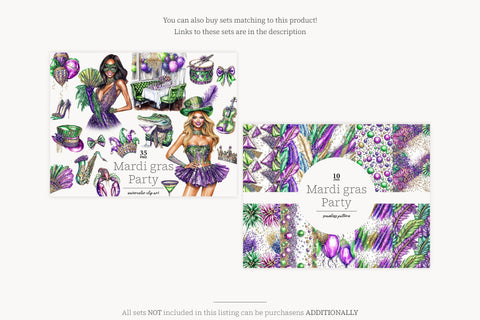 Mardi Gras Party Clipart | Fat Tuesday PNG Set SVG GlamArtZhanna 