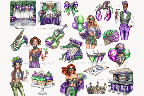 Mardi Gras Party Clipart | Fat Tuesday PNG Set SVG GlamArtZhanna 