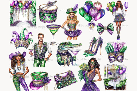Mardi Gras Party Clipart | Fat Tuesday PNG Set SVG GlamArtZhanna 