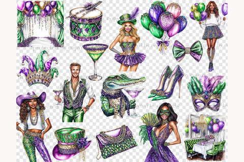 Mardi Gras Party Clipart | Fat Tuesday PNG Set SVG GlamArtZhanna 