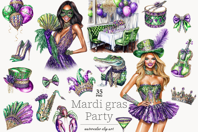 Mardi Gras Party Clipart | Fat Tuesday PNG Set SVG GlamArtZhanna 