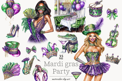 Mardi Gras Party Clipart | Fat Tuesday PNG Set SVG GlamArtZhanna 