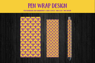 Mardi Gras Pen Sublimation Wrap. Fleur de Lis Pen Wrap PNG Sublimation LaBelezoka 