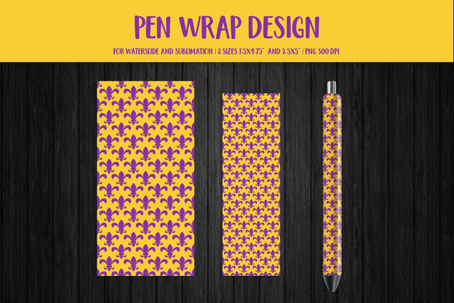 Mardi Gras Pen Sublimation Wrap. Fleur de Lis Pen Wrap PNG Sublimation LaBelezoka 