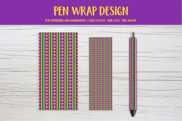 Mardi Gras Pen Wrap Sublimation. Fleur de Lis Pen Wrap PNG Sublimation LaBelezoka 