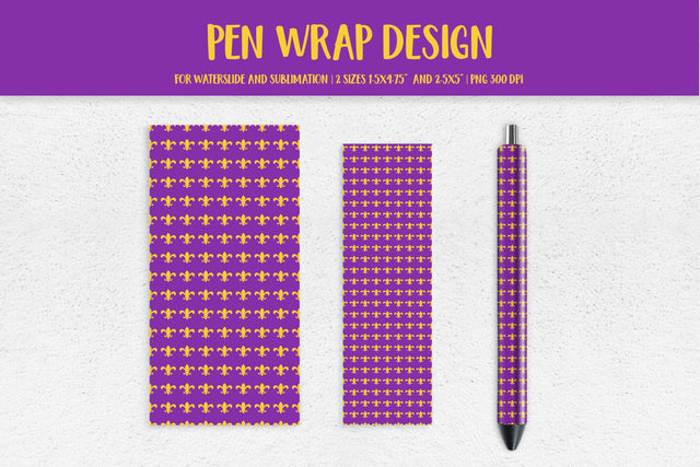 Mardi Gras Pen Wrap Sublimation. Fleur de Lys Pen Wrap PNG Sublimation LaBelezoka 