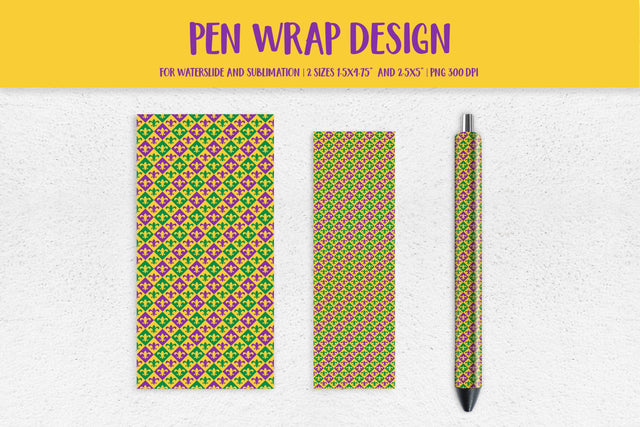 Mardi Gras Pen Wrap Sublimation or Waterslide. Rhombus pen Sublimation LaBelezoka 