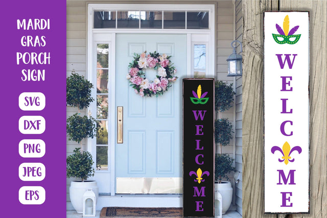 Mardi Gras Porch Sign SVG. Welcome Vertical Front Sign SVG LaBelezoka 