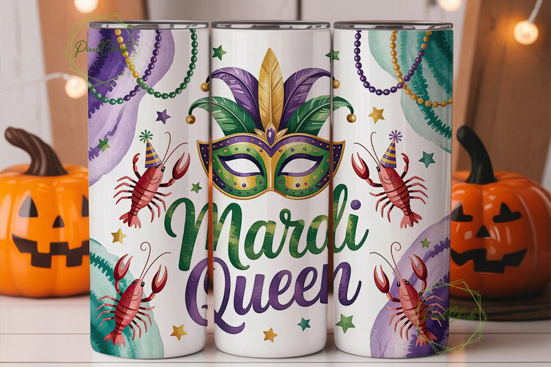 Mardi Gras Queen 20oz Tumbler Wrap Sublimation PixelChick 