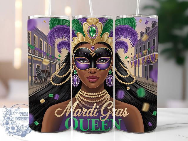 Mardi Gras Queen Black Girl Tumbler, Carnival Queen Wrap, Festive Party Cup, 20oz Sublimation Wrap, New Orleans Celebration Tumbler, Colorful Queen Design Cup, Mardi Gras Queen Theme Wrap Sublimation ToriDesigns 