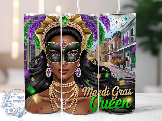 Mardi Gras Queen Black Girl Tumbler, Carnival Queen Wrap, Festive Party Cup, 20oz Sublimation Wrap, New Orleans Celebration Tumbler, Colorful Queen Design Cup, Mardi Gras Queen Theme Wrap Sublimation ToriDesigns 
