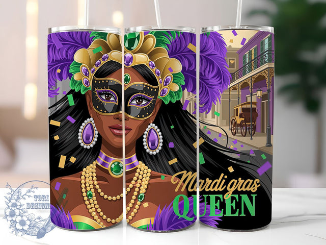 Mardi Gras Queen Black Girl Tumbler, Carnival Queen Wrap, Festive Party Cup, 20oz Sublimation Wrap, New Orleans Celebration Tumbler, Colorful Queen Design Cup, Mardi Gras Queen Theme Wrap Sublimation ToriDesigns 
