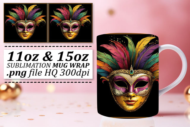 Mardi Gras Revelry: Mask Pattern Mug Sublimation Sublimation afrosvg 