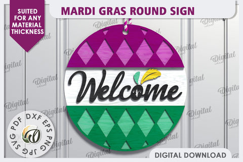 Mardi Gras Round Sign Laser Cut. Mardi Gras Decor SVG SVG Evgenyia Guschina 