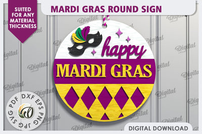 Mardi Gras Round Sign Laser Cut. Mardi Gras Decor SVG SVG Evgenyia Guschina 