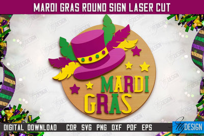 Mardi Gras Round Sign | Masquerade Mask | Wall Signboard | CNC File SVG Fly Design 
