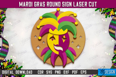 Mardi Gras Round Sign | Masquerade Mask | Wall Signboard | CNC File SVG Fly Design 