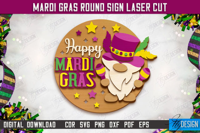 Mardi Gras Round Sign | Masquerade Mask | Wall Signboard | CNC File SVG Fly Design 