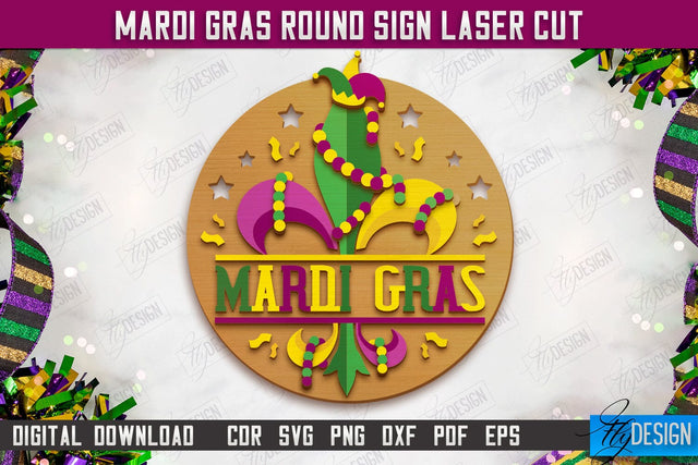 Mardi Gras Round Sign | Masquerade Mask | Wall Signboard | CNC File SVG Fly Design 