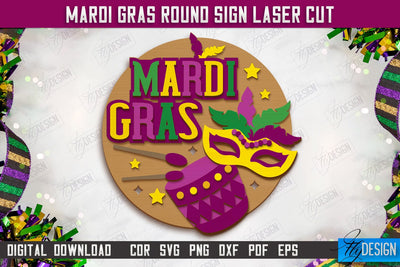 Mardi Gras Round Sign | Masquerade Mask | Wall Signboard | CNC File SVG Fly Design 