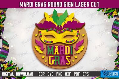Mardi Gras Round Sign | Masquerade Mask | Wall Signboard | CNC File SVG Fly Design 