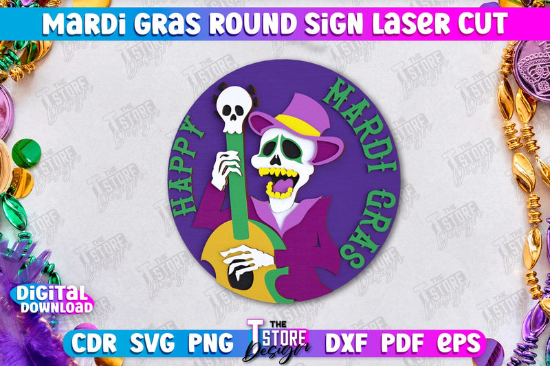 Mardi Gras Round Sign | Masquerade Mask | Wall Signboard | CNC File SVG The T Store Design 