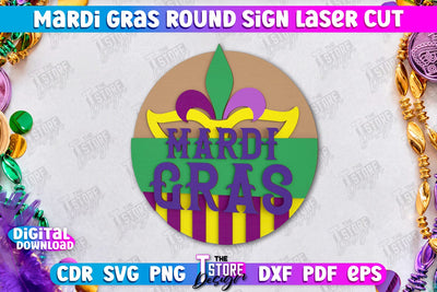 Mardi Gras Round Sign | Masquerade Mask | Wall Signboard | CNC File SVG The T Store Design 