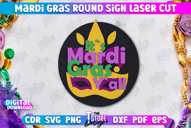 Mardi Gras Round Sign | Masquerade Mask | Wall Signboard | CNC File SVG The T Store Design 