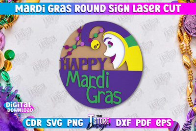 Mardi Gras Round Sign | Masquerade Mask | Wall Signboard | CNC File SVG The T Store Design 