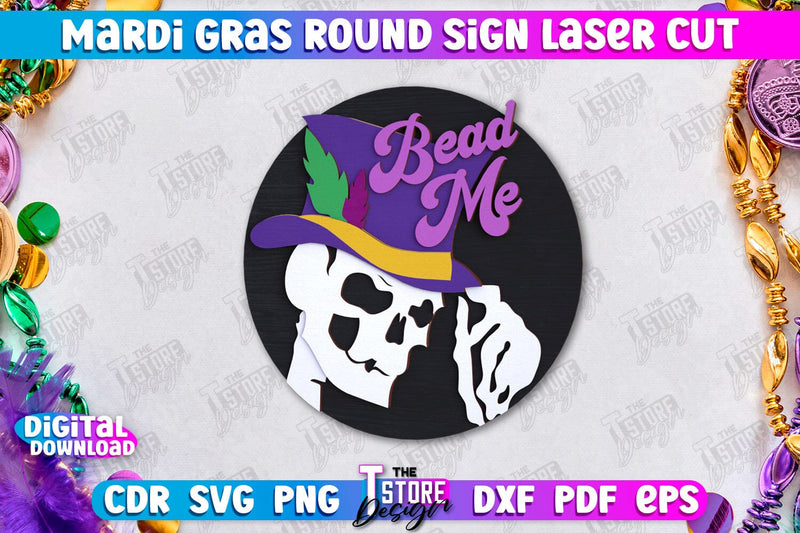 Mardi Gras Round Sign | Masquerade Mask | Wall Signboard | CNC File SVG The T Store Design 