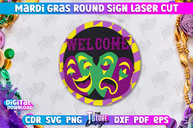 Mardi Gras Round Sign | Masquerade Mask | Wall Signboard | CNC File SVG The T Store Design 