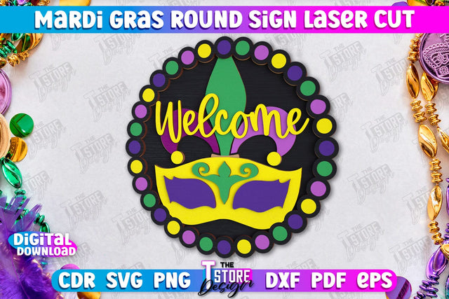 Mardi Gras Round Sign | Masquerade Mask | Wall Signboard | CNC File SVG The T Store Design 