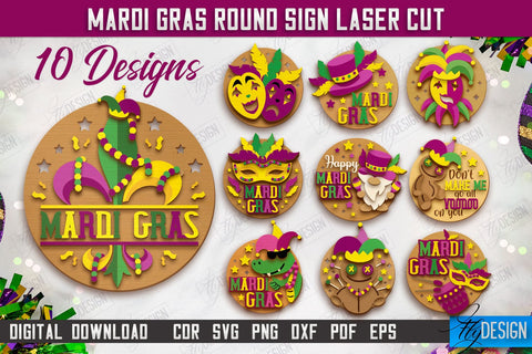 Mardi Gras Round Signs Bundle | Masquerade Mask | Wall Signboard | CNC Files SVG Fly Design 