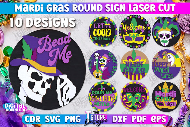 Mardi Gras Round Signs Bundle | Masquerade Mask | Wall Signboard | CNC Files SVG The T Store Design 