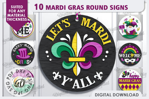 Mardi Gras Round Signs LaserCut Bundle. Mardi Gras Decor SVG SVG Evgenyia Guschina 