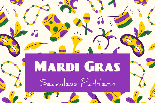 Mardi Gras Seamless Pattern Paper Background JPG PNG Digital Pattern Rin Green 