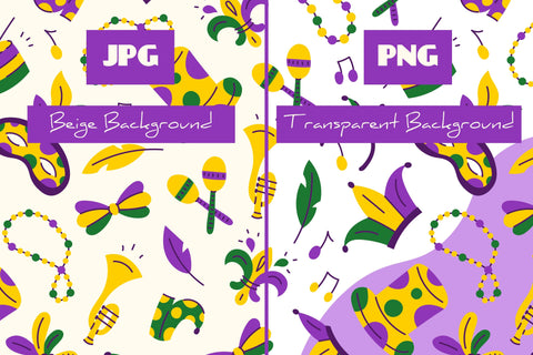 Mardi Gras Seamless Pattern Paper Background JPG PNG Digital Pattern Rin Green 
