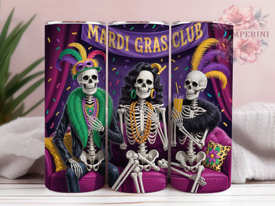Mardi Gras Skeleton Party Tumbler, Mardi Gras Club Wrap, Carnival Party Cup, 20oz Sublimation Wrap, Festive Skeleton Design Tumbler, New Orleans Mardi Gras Cup, Colorful Carnival Skeleton Wrap Sublimation Li Zamperini 
