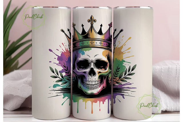 Mardi Gras Skull Crown 20oz Tumbler Wrap Sublimation PixelChick 
