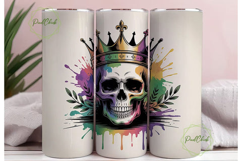 Mardi Gras Skull Crown 20oz Tumbler Wrap Sublimation PixelChick 