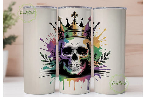 Mardi Gras Skull Crown 20oz Tumbler Wrap Sublimation PixelChick 