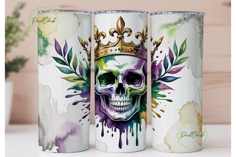 Mardi Gras Skull Crown 20oz Tumbler Wrap Sublimation PixelChick 