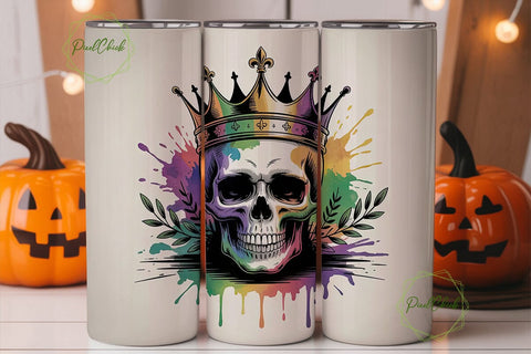 Mardi Gras Skull Crown 20oz Tumbler Wrap Sublimation PixelChick 