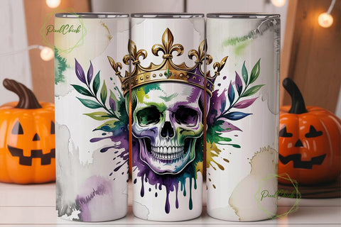 Mardi Gras Skull Crown 20oz Tumbler Wrap Sublimation PixelChick 