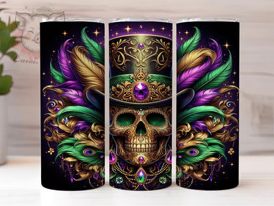 Mardi Gras Skull Tumbler, Carnival Skull Wrap, Festive Party Cup, 20oz Sublimation Wrap, New Orleans Celebration Tumbler, Colorful Skull Design Cup, Mardi Gras Skeleton Theme Wrap Sublimation Lara' s Designs 