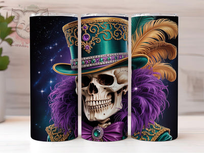 Mardi Gras Skull Tumbler, Carnival Skull Wrap, Festive Party Cup, 20oz Sublimation Wrap, New Orleans Celebration Tumbler, Colorful Skull Design Cup, Mardi Gras Skeleton Theme Wrap Sublimation Lara' s Designs 