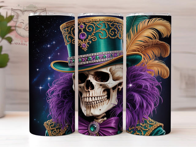 Mardi Gras Skull Tumbler, Carnival Skull Wrap, Festive Party Cup, 20oz Sublimation Wrap, New Orleans Celebration Tumbler, Colorful Skull Design Cup, Mardi Gras Skeleton Theme Wrap Sublimation Lara' s Designs 