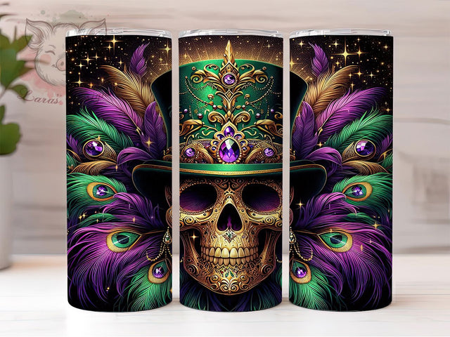 Mardi Gras Skull Tumbler, Carnival Skull Wrap, Festive Party Cup, 20oz Sublimation Wrap, New Orleans Celebration Tumbler, Colorful Skull Design Cup, Mardi Gras Skeleton Theme Wrap Sublimation Lara' s Designs 